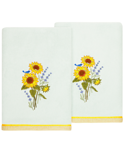 Linum Home Textiles Turkish Cotton Girasol Embellished Bath Towel Set, 2 Piece In Aqua