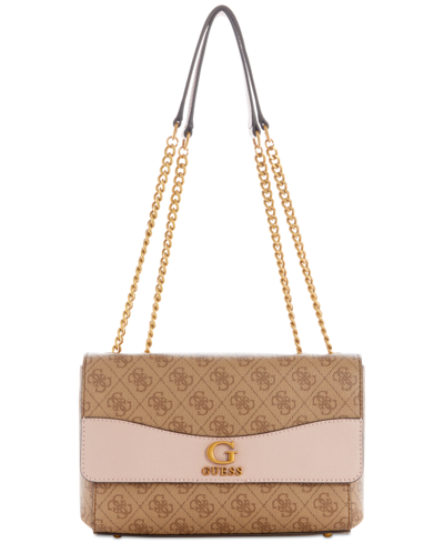 Shop Guess Nell 4g Logo Basique Small Convertible Crossbody Flap In Latte Logo/rosewood