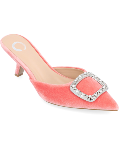 Shop Journee Collection Women's Rishie Ornamented Kitten Heel Velvet Slip On Pumps In Pink