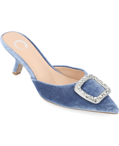 JOURNEE COLLECTION WOMEN'S RISHIE ORNAMENTED KITTEN HEEL VELVET SLIP ON PUMPS 