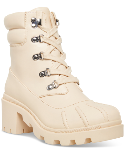 Shop Madden Girl Women's Bubbles Lace-up Lug-sole Duck Booties In Bone Multi