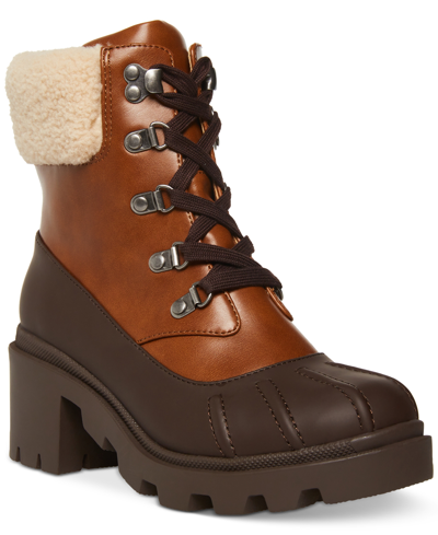 Shop Madden Girl Women's Bubbles Lace-up Lug-sole Duck Booties In Tan Multi