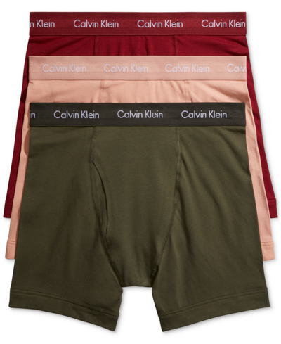 Shop Calvin Klein Men's 3-pack Cotton Stretch Boxer Briefs In Army Green/pink/red
