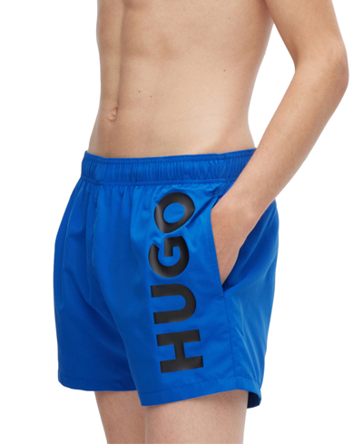 Shop Hugo Boss Men's Abas Vertical Logo-print Swim Trunks In Med Blue