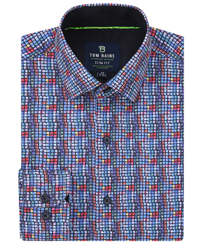 Shop Tom Baine Men's Slim Fit Performance Long Sleeve Button Down Dress Shirt In Multi