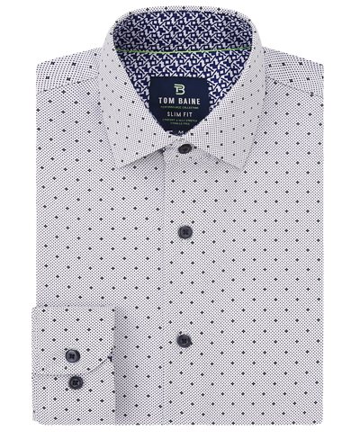 Shop Tom Baine Men's Slim Fit Performance Long Sleeve Geometric Button Down Dress Shirt In White Dots