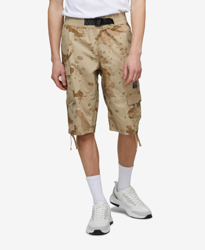 Shop Ecko Unltd Men's Puller Cargo Shorts With Adjustable Belt, 2 Piece Set In Beige