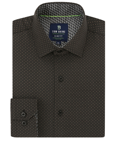 Shop Tom Baine Men's Slim Fit Performance Long Sleeve Geometric Button Down Dress Shirt In Black Dots