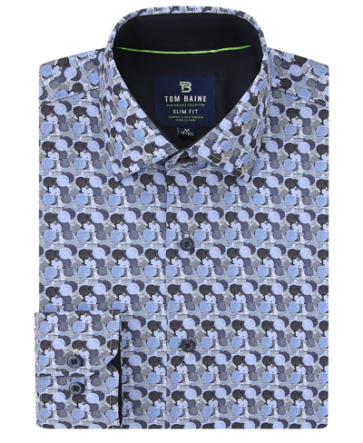 Shop Tom Baine Men's Slim Fit Performance Long Sleeve Button Down Dress Shirt In Blue Dots