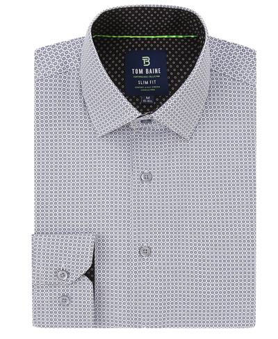 Shop Tom Baine Men's Slim Fit Performance Long Sleeve Geometric Button Down Dress Shirt In White Geo