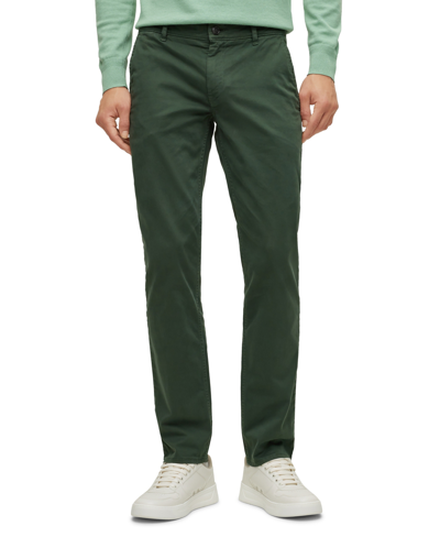 Shop Hugo Boss Boss By  Men's Slim-fit Stretch-cotton Satin Trousers In Dark Green