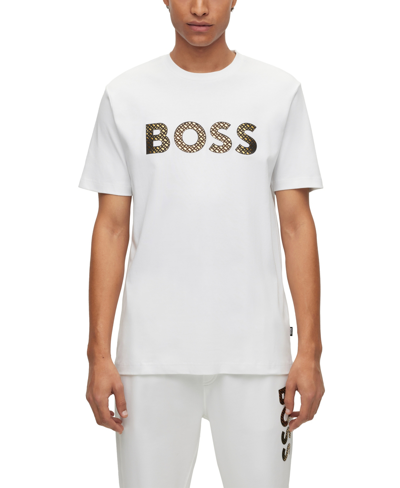 Shop Hugo Boss Boss By  Men's Interlock Cotton Monogram-filled Logo T-shirt In White