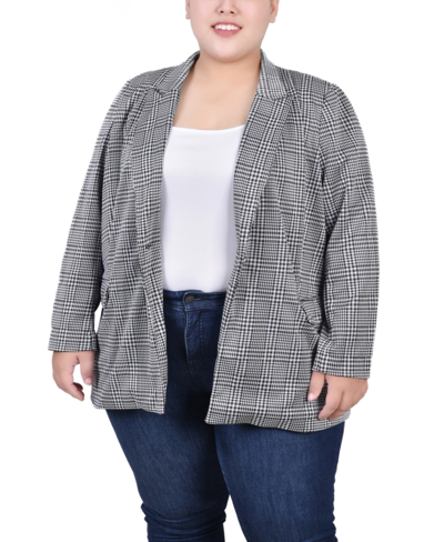 Shop Ny Collection Plus Size Long Sleeve Ponte Jacket In Jet Benplaid