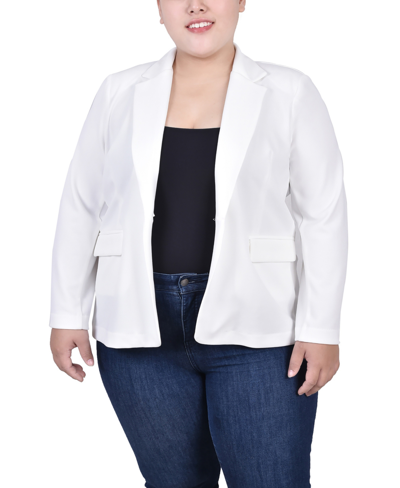 Shop Ny Collection Plus Size Long Sleeve Scuba Crepe Blazer In Ivory