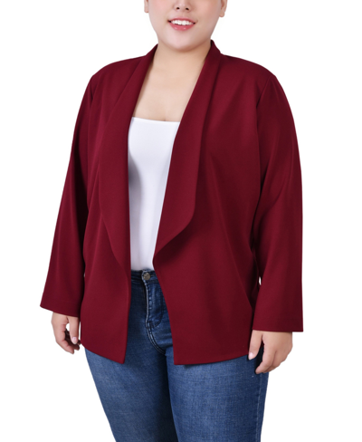 Shop Ny Collection Plus Size 3/4 Sleeve Ponte Blazer In Burgundy