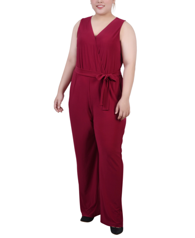 Shop Ny Collection Plus Size Sleeveless Belted Jumpsuit In Beet Red