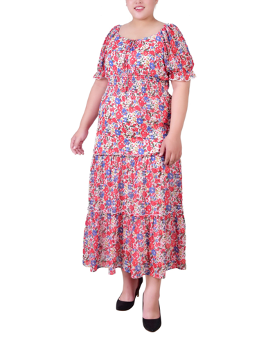 Shop Ny Collection Plus Size Maxi Short Sleeve Dress In Red Floral