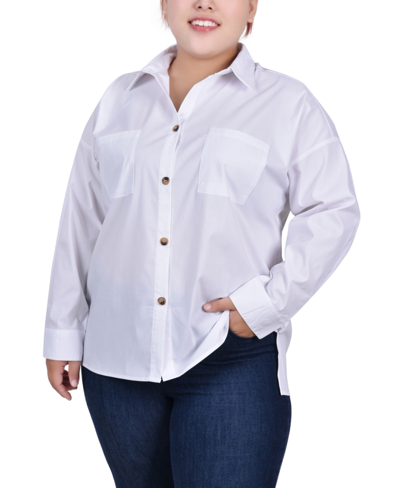 Shop Ny Collection Plus Size Long Sleeve Blouse With Chest Pockets In White