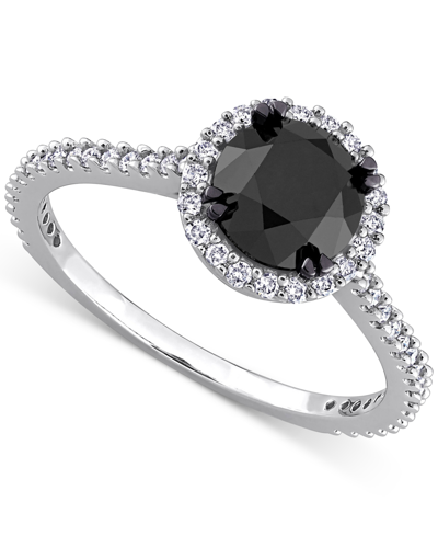 Macy's Black Diamond (1 Ct. T.w.) & White Diamond (1/4 Ct. T.w.) Halo Engagement Ring In 14k White Gold In White Gold