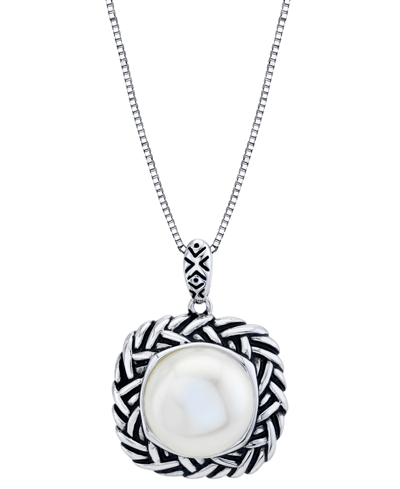Shop Macy's Cultured Freshwater Button Pearl (11-1/2mm) 18" Pendant Necklace In Sterling Silver