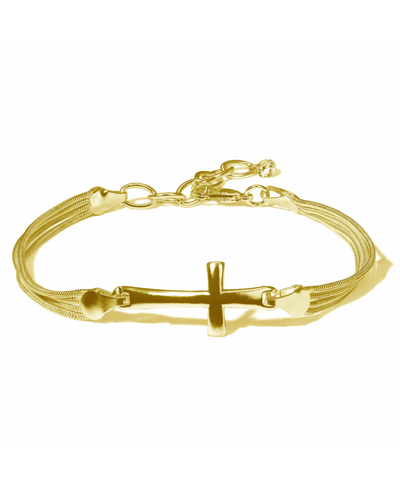 Shop Macy's Cross Bracelet In Silver Plate Or 18k Gold Plate
