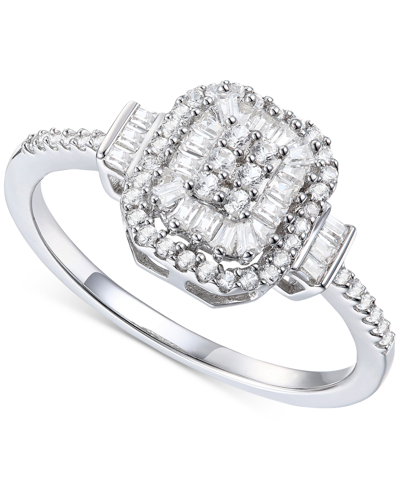 Shop Promised Love Diamond Baguette & Round Cluster Ring (1/3 Ct. T.w.) In Sterling Silver