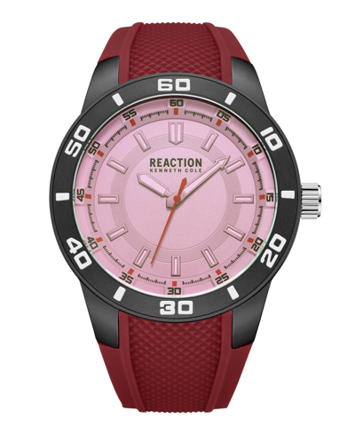Shop Kenneth Cole Reaction Men's Sporty Three Hand Red Silicon Strap Watch, 49mm