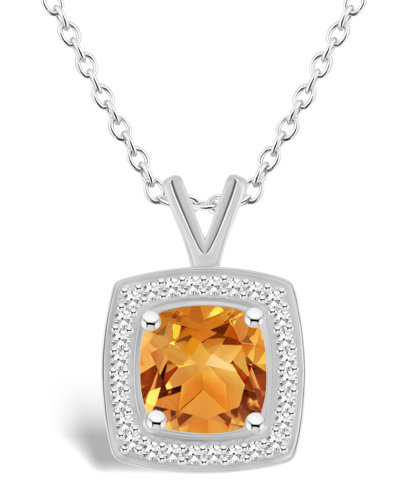 Shop Macy's Citrine (1-1/2 Ct. T.w.) And Diamond (1/7 Ct. T.w.) Halo Pendant Necklace In Sterling Silver
