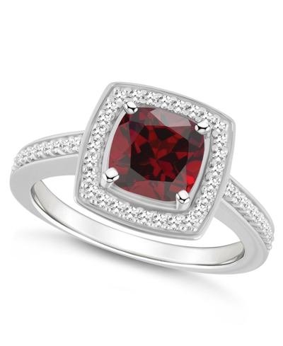Macy's Garnet (1-3/4 Ct. T.w.) And Diamond (1/4 Ct. T.w.) Halo Ring In Sterling Silver In Garnet