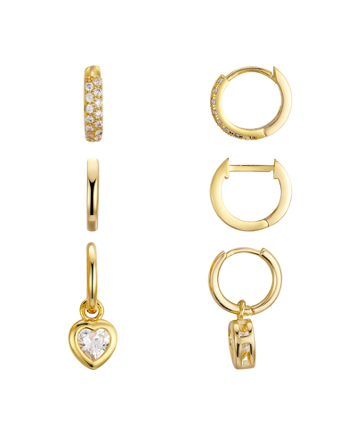 Shop Unwritten 14k Gold Flash Plated Brass Cubic Zirconia Dangling Heart Hoop Earring Trio Set, 3 Piece