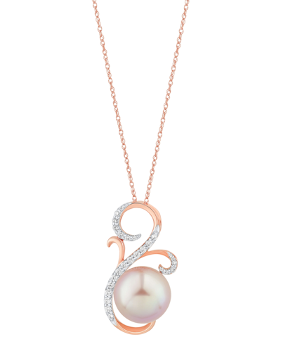 Shop Honora Cultured Ming Pearl (11mm) & Diamond (1/4 Ct. T.w.) Swirl Pendant Necklace In 14k Gold, 16" + 2" Ext In Rose Gold