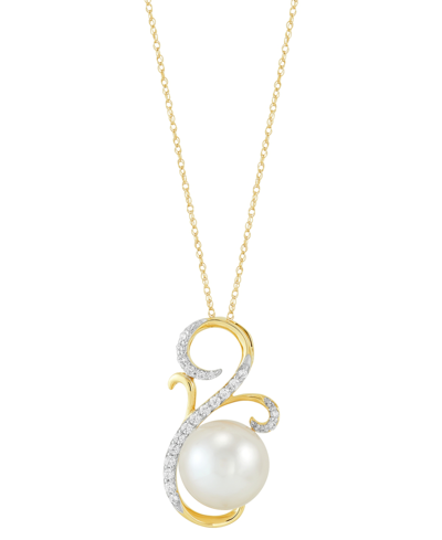 Shop Honora Cultured Ming Pearl (11mm) & Diamond (1/4 Ct. T.w.) Swirl Pendant Necklace In 14k Gold, 16" + 2" Ext