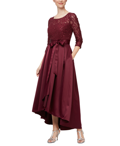 Shop Alex Evenings Sequined-bodice High-low Gown In Wine