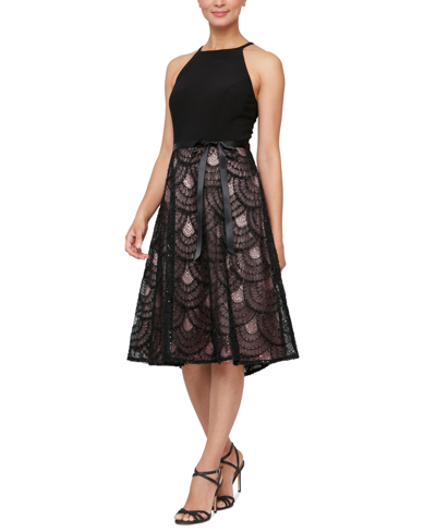 Shop Alex & Eve Women's Halter-neck Jacquard A-line Dress In Black Blush