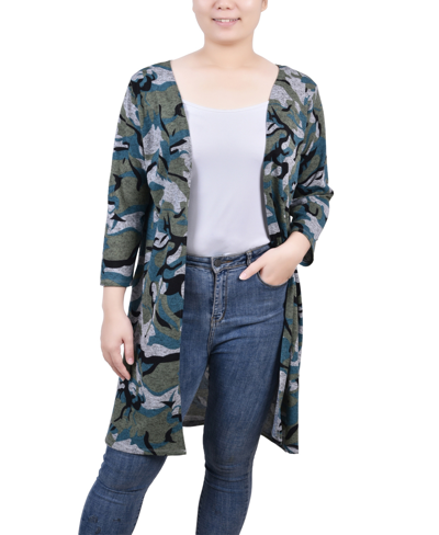 Ny Collection Plus Size 3/4 Sleeve Knit Cardigan In Gray Camo