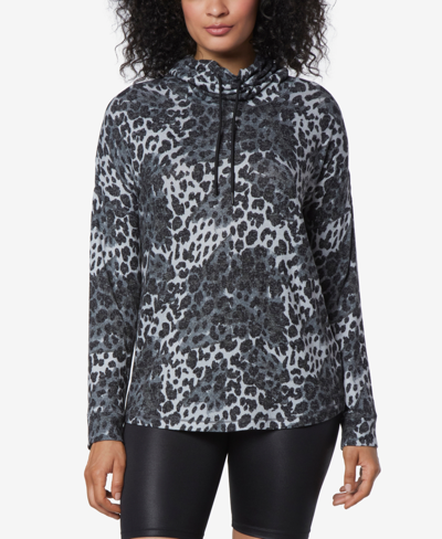 Shop Marc New York Andrew Marc Sport Women's Long Sleeve Printed Cowl Neck Tunic Top In Gray Leopard