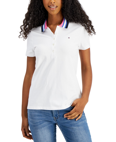 Tommy Hilfiger Women's Striped-collar Polo In Bright White | ModeSens