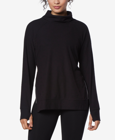 Shop Marc New York Andrew Marc Sport Women's Long Sleeve Brushed Rib Pull Over Top In Black