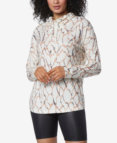 Shop Marc New York Andrew Marc Sport Women's Long Sleeve Printed Cowl Neck Tunic Top In Cream Abstract Animal