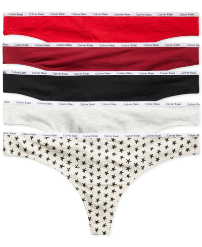 Calvin Klein Women's Signature Logo 5-pk. Thong Underwear Qd3712 In Cut  Star Printblack/exact/red Carpet/bla | ModeSens