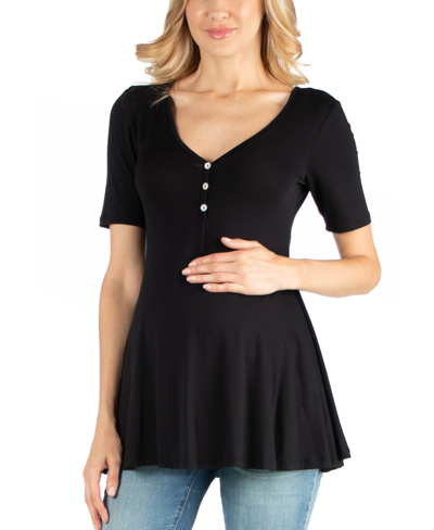 Shop 24seven Comfort Apparel Quarter Sleeve Maternity Tunic Top With Button Detail In Black