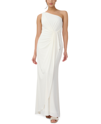 Shop Adrianna Papell Women's One-shoulder Draped-detail Gown In Ivory