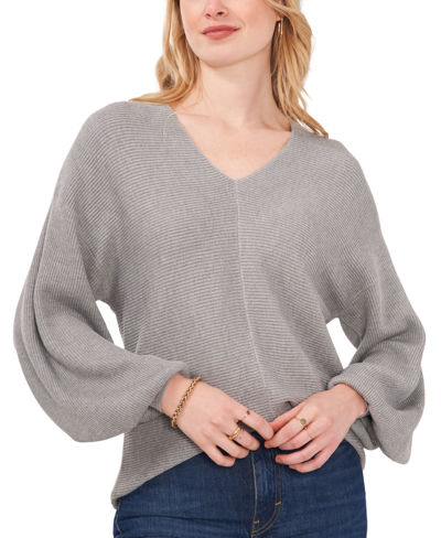 Shop 1.state Women's Rib-knit Bubble Sleeve Long Sleeve Sweater In Silver Heather