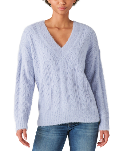 Lucky Brand womens V-neck V Neck Relaxed Fit Eyelash Sweater, Icelandic  Blue, Small US