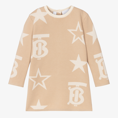 Shop Burberry Baby Girls Beige Monogram Knitted Dress