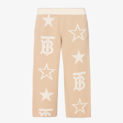 Shop Burberry Girls Beige Monogram Knitted Trousers