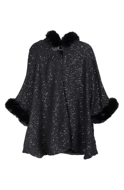 Shop Saachi Stars Faux Fur Trim Hooded Ruana In Black
