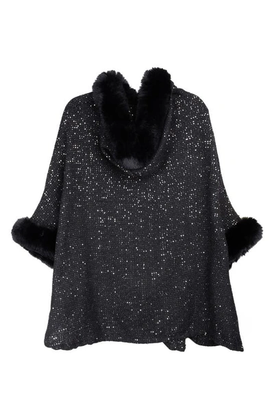 Shop Saachi Stars Faux Fur Trim Hooded Ruana In Black