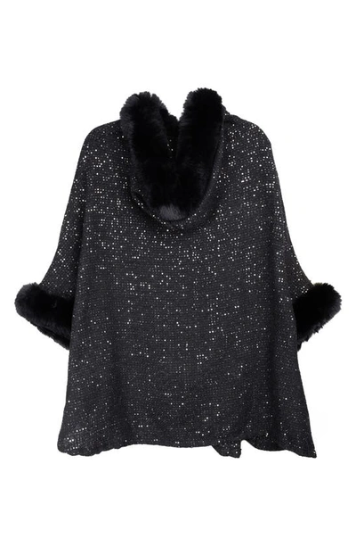 Saachi Stars Faux Fur Trim Hooded Ruana In Black