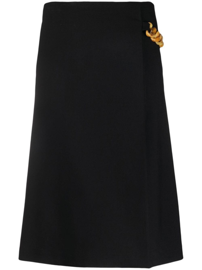 Shop Stella Mccartney Wool Blend Midi Skirt With Chain In Nero